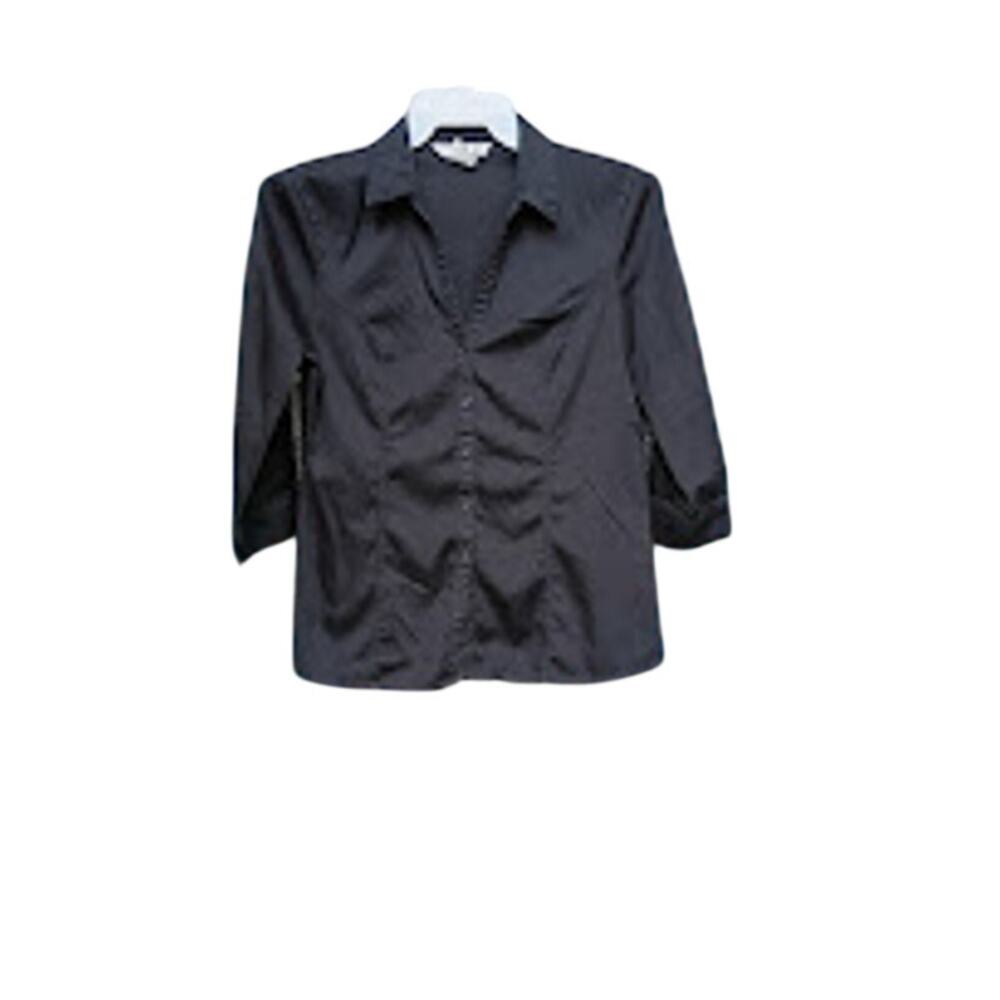 Fred David Blouse Tailored Design Black Cuffed 3/4 Sleeves Size L